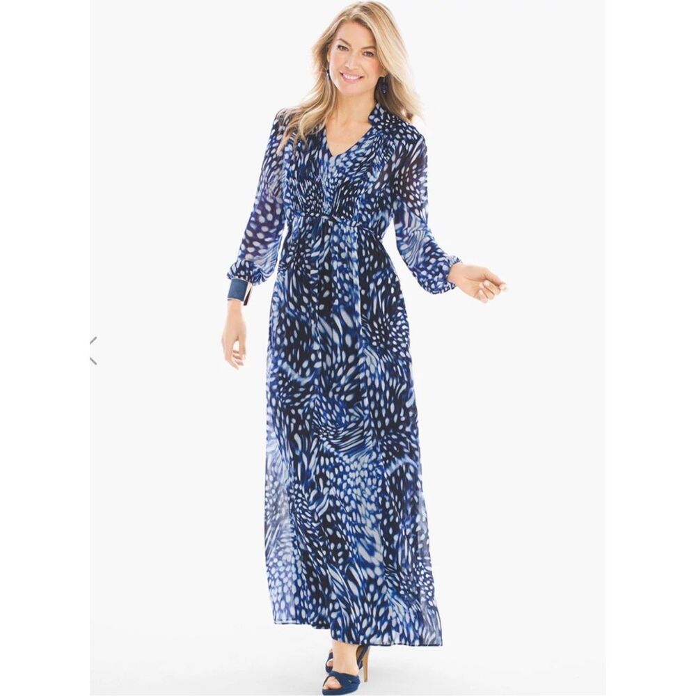 Chico’s Mosaic Peasant Maxi Dress |Blue Abstract … - image 1